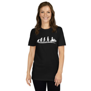 T-shirt unisexe Évolution de l’homme – Du singe au pilote de kart