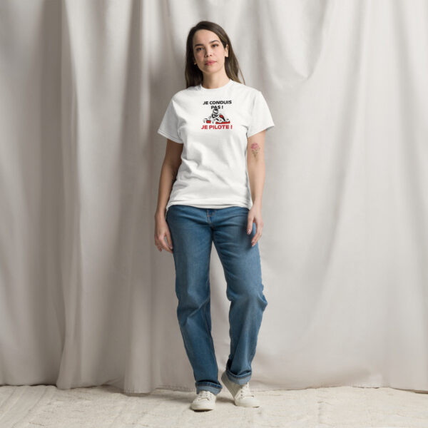 T-shirt unisexe blanc Je conduis pas je pilote
