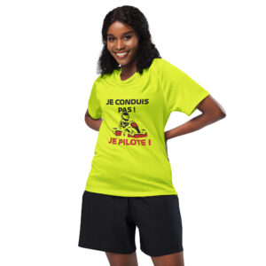 Maillot de sport unisexe Je conduis pas ! Je pilote ! – Blanc ou Jaune